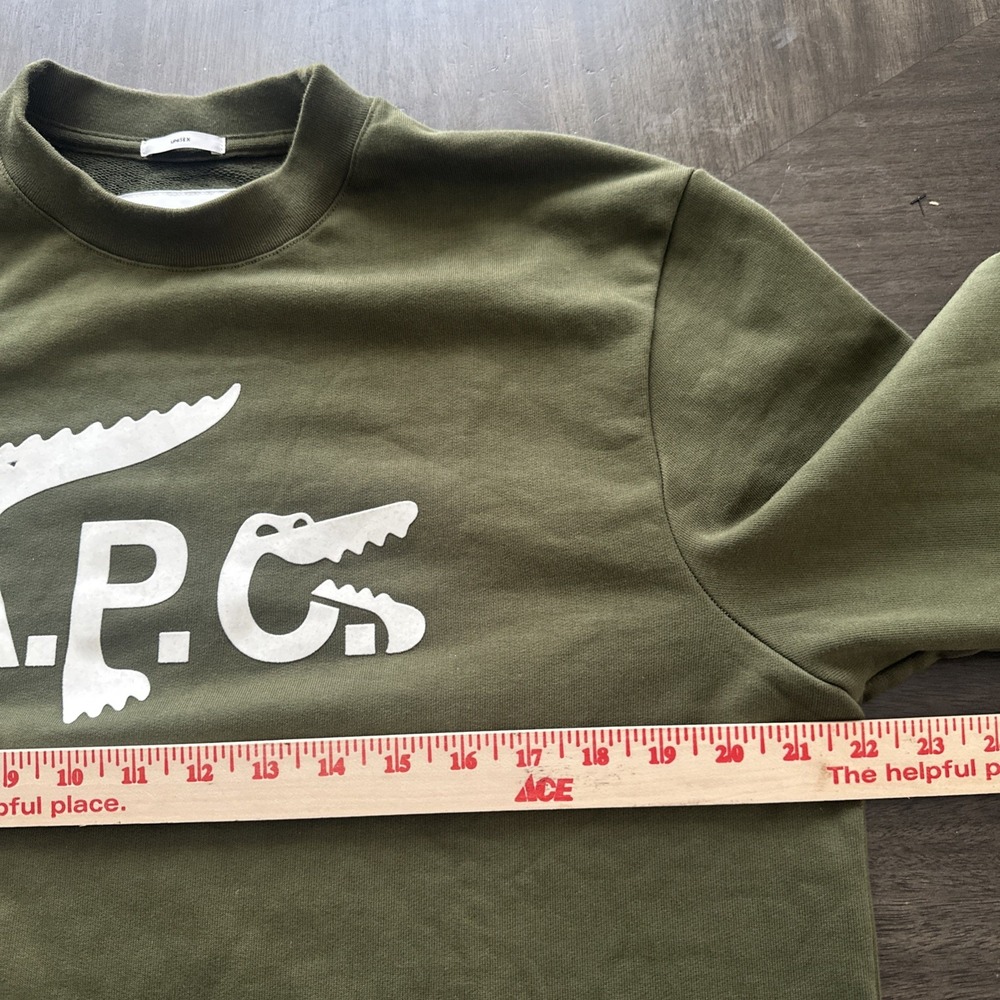 A.P.C. x Lacoste Sweatshirt Unisex Size Medium Olive Green $220 - Picture 4 of 7